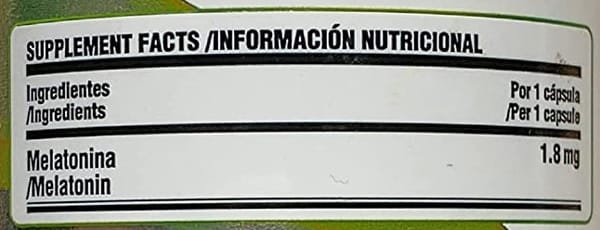 Tabla Nutricional de Melatonina de la marca EFNE Tabla Nutricional de Melatonina de la marca EFNE
