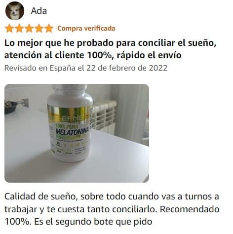 Ver mejor y más útil valoración de Melatonina de la marca EFNE en Amazon Ver mejor y más útil valoración de Melatonina de la marca EFNE en Amazon