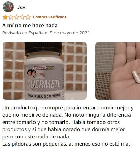 Ver peor valoración de Duérmete de la marca FarmaFUSION en Amazon Ver peor valoración de Duérmete de la marca FarmaFUSION en Amazon