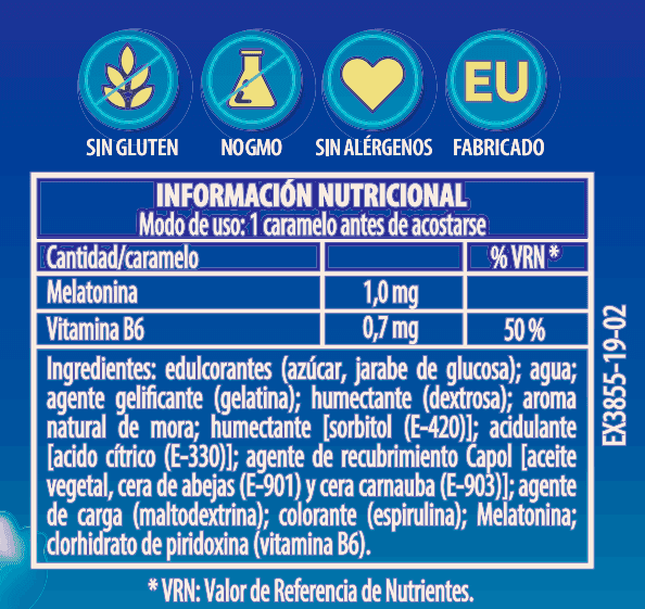 Tabla Nutricional de Gummies de la marca DormiNatur Tabla Nutricional de Gummies de la marca DormiNatur