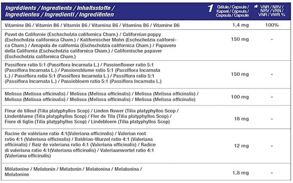 Tabla Nutricional de Melatonin Complex de la marca NUTRALIE Tabla Nutricional de Melatonin Complex de la marca NUTRALIE