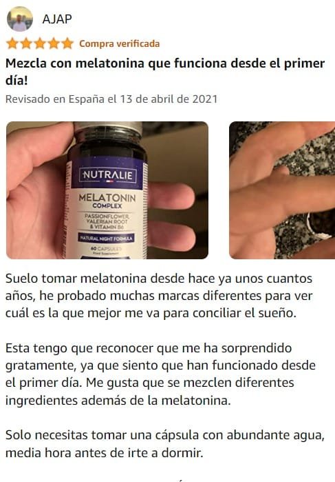 Ver mejor y más útil valoración de Melatonin Complex de la marca Nutralie en Amazon Ver mejor y más útil valoración de Melatonin Complex de la marca Nutralie en Amazon