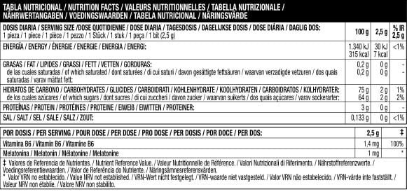 Tabla Nutricional de Melatonina de la marca Vitaldin