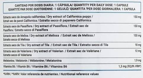 Tabla Nutricional de Melatonina de la marca Natural Health Up Tabla Nutricional de Melatonina de la marca Natural Health Up