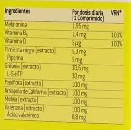 Tabla Nutricional de Sueño FORTE de la marca Aquilea Tabla Nutricional de Sueño FORTE de la marca Aquilea