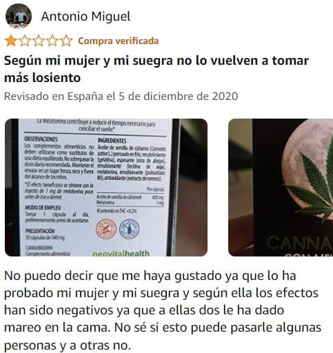 Ver peor valoración de Cannabidorm de la marca neo en Amazon Ver peor valoración de Cannabidorm de la marca neo en Amazon