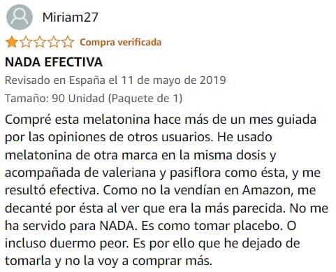 Ver peor valoración de Melatonina de la marca Ynsadiet en Amazon Ver peor valoración de Melatonina de la marca Ynsadiet en Amazon