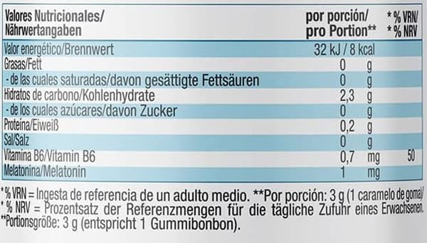 Tabla Nutricional de Melatonin Up de la marca Weider Tabla Nutricional de Melatonin Up de la marca Weider