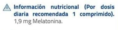 Tabla Nutricional de Melatonina Extra de la marca Sakai Tabla Nutricional de Melatonina Extra de la marca Sakai