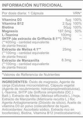 Tabla Nutricional de Natural Night Complex de la marca Nutravita Tabla Nutricional de Natural Night Complex de la marca Nutravita