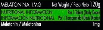 Tabla Nutricional de Melatonina de la marca Aldous Labs Tabla Nutricional de Melatonina de la marca Aldous Labs