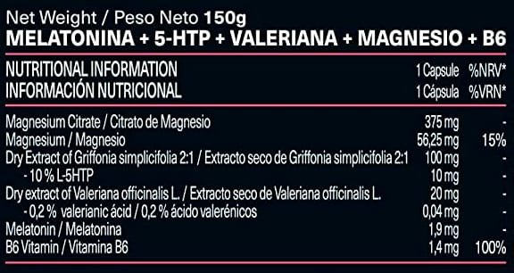 Tabla Nutricional de Melatonina de la marca The Doppel Co Tabla Nutricional de Melatonina de la marca The Doppel Co