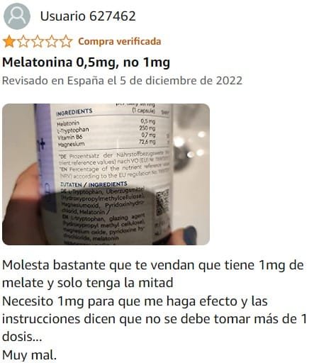 Ver peor valoración de Melatonina + L-Triptófano de la marca GloryFeel en Amazon Ver peor valoración de Melatonina + L-Triptófano de la marca GloryFeel en Amazon