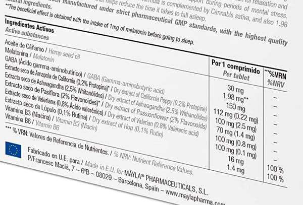 Tabla Nutricional de Dormimoon de la marca Mayla Tabla Nutricional de Dormimoon de la marca Mayla