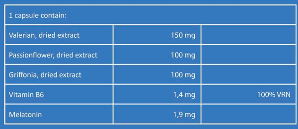 Tabla Nutricional de Melatonin Complex de la marca 99 Life