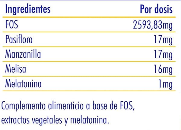 Tabla Nutricional de Sleep de la marca Reset.
