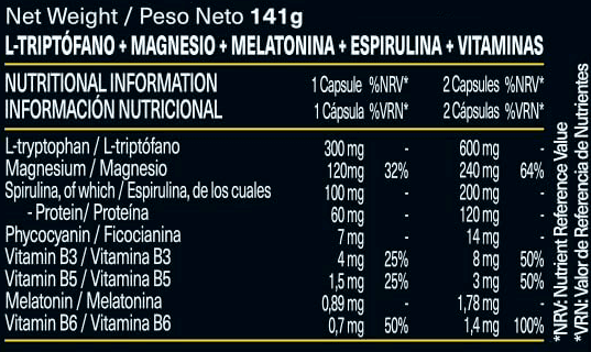 Tabla Nutricional de Triptófano de la marca The Doppel Co Tabla Nutricional de Triptófano de la marca The Doppel Co