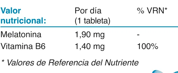 Tabla Nutricional de Ultra Melatonina de la marca Actinutrition