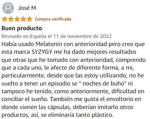Ver mejor y más útil valoración de Melatonina de la marca SYZYGY en Amazon Ver mejor y más útil valoración de Melatonina de la marca SYZYGY en Amazon