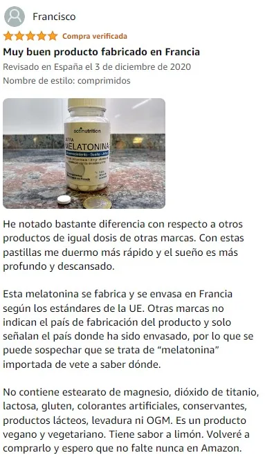 Ver mejor y más útil valoración de Ultra Melatonina de la marca Actinutrition en Amazon