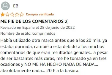 Ver peor valoración de Ultra Melatonina de la marca Actinutrition en Amazon
