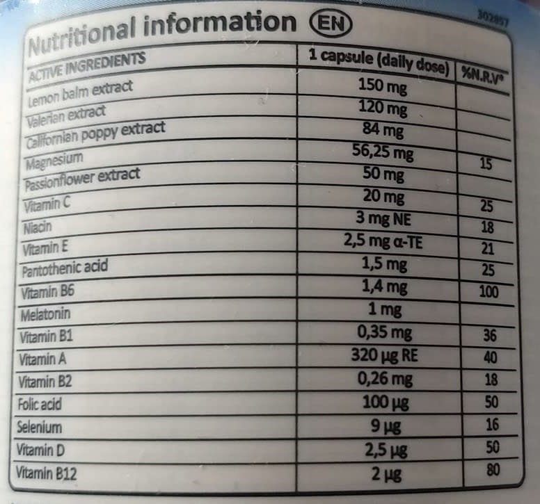 Tabla Nutricional de Sleep Natur de la marca N2 Tabla Nutricional de Sleep Natur de la marca N2