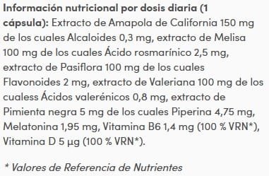 Tabla Nutricional de Sleep well de la marca Zentrity NATURITAS Tabla Nutricional de Sleep well de la marca Zentrity NATURITAS