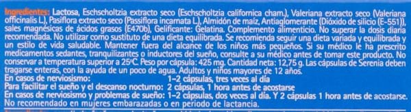 Tabla Nutricional de Serenia de la marca Bayer Tabla Nutricional de Serenia de la marca Bayer