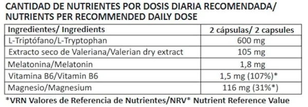 Tabla Nutricional de L-Triptófano Complex de la marca Lazarraga