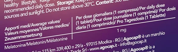 Tabla Nutricional de Melatonin Strong de la marca AGOCAP