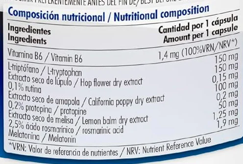 Tabla Nutricional de Melatonin Complex de la marca BEVITALAB Tabla Nutricional de Melatonin Complex de la marca BEVITALAB
