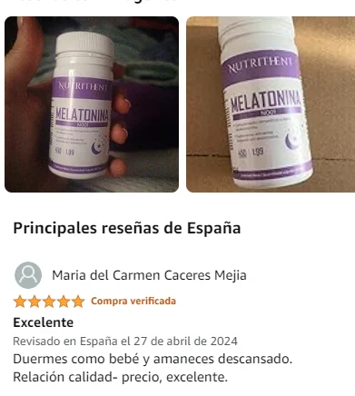 Ver mejor y más útil valoración de Melatonina de la marca Nutrithent en Amazon Ver mejor y más útil valoración de Melatonina de la marca Nutrithent en Amazon