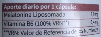 Tabla Nutricional de Melatonina Liposomal 1,9 de la marca ESPADIET Tabla Nutricional de Melatonina Liposomal 1,9 de la marca ESPADIET