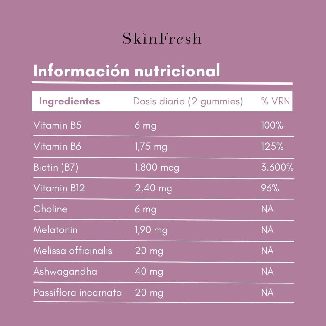 Tabla Nutricional de Bella y durmiente de la marca SkinFresh Tabla Nutricional de Bella y durmiente de la marca SkinFresh
